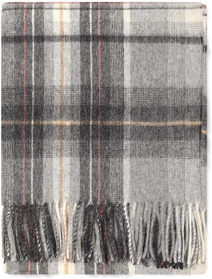 Superfine Alpaca Wool Throw Blanket - Lightweight Alpaca Merino Wool Throw Blankets | Soft Peruvian Alpaca Blanket Wool Blanket Scottish Design 72" x 60" (Gray/Soft Gray/Ivory)