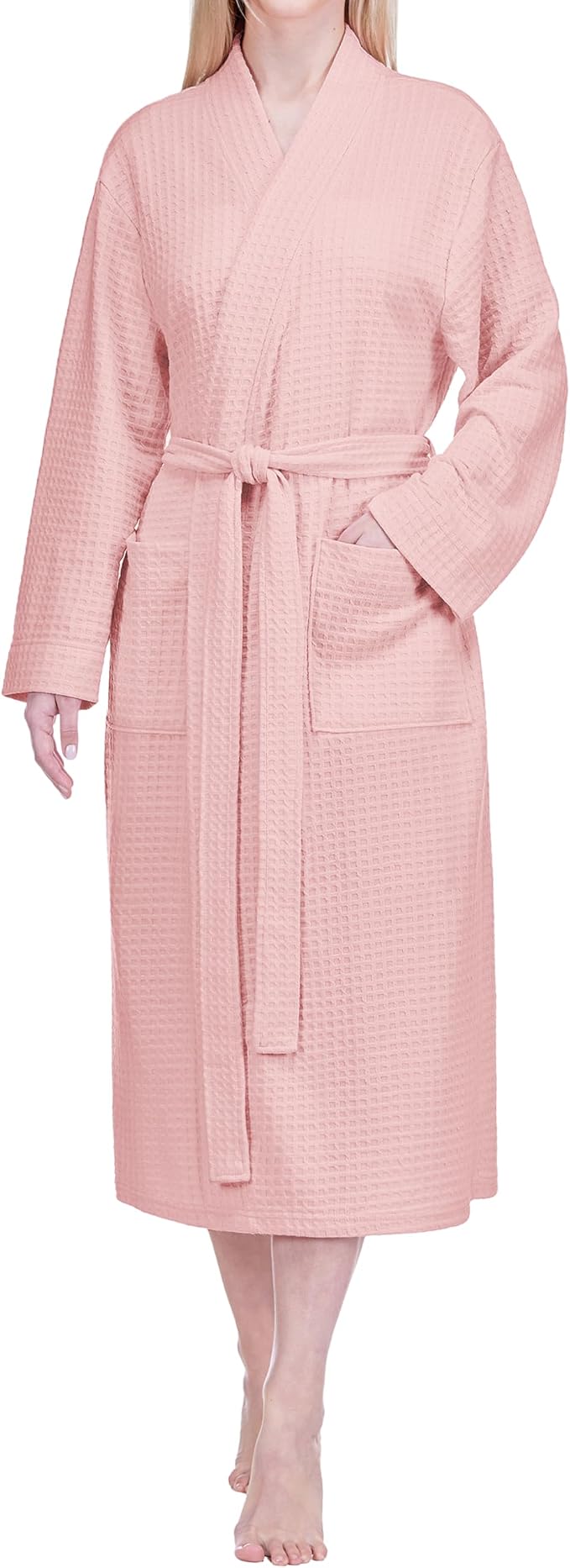 PAVILIA Womens Waffle Knit Robe Lightweight Cotton Blend Full Length House Bathrobe with Pockets