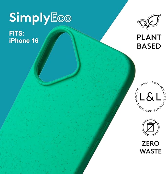 LOAM & LORE Biodegradable Phone Case for iPhone 16, Plastic Free Eco Friendly Phone Case, Plant Based Compostable iPhone 16, Premium Zero-Waste Phone Cover (Mint)