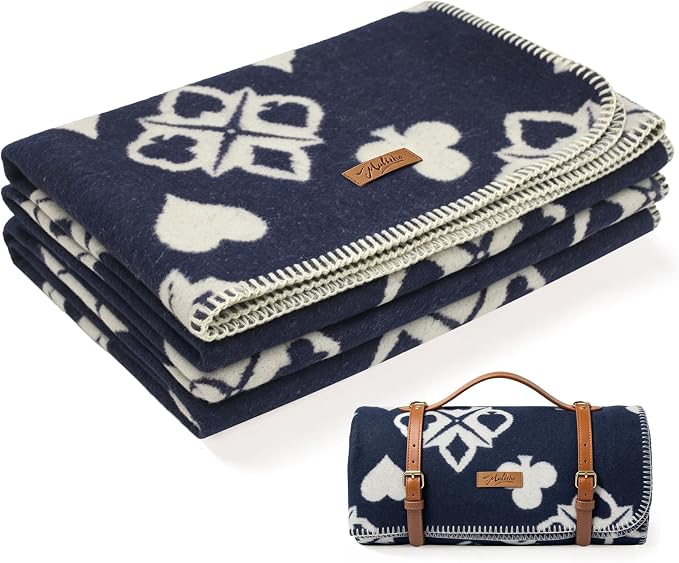 Molithe 100% Wool Blanket, 62" x 86", Warm, Thick, Washable, Military | Great for Camping, Outdoors, Sporting Events, Survival Kits Outerspace Blue