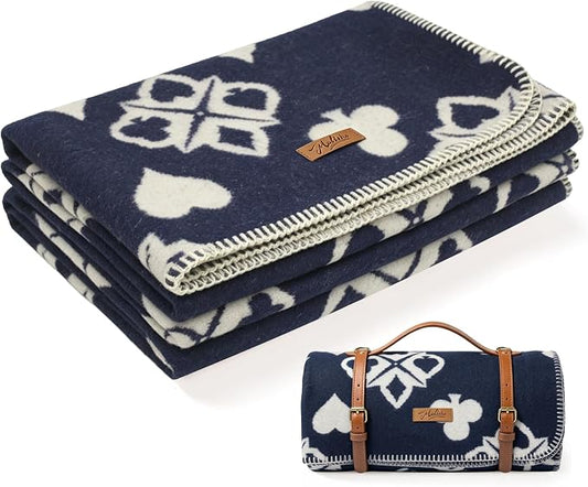 Molithe 100% Wool Blanket, 62" x 86", Warm, Thick, Washable, Military | Great for Camping, Outdoors, Sporting Events, Survival Kits Outerspace Blue