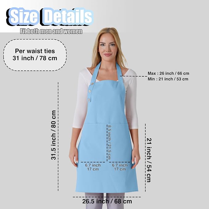 TOSHE Kitchen Apron Waterdrop Resistant Cotton Apron with adjustable Aprons for Women with Pockets 10 Color option Cooking Apron Light Blue (Light Blue)