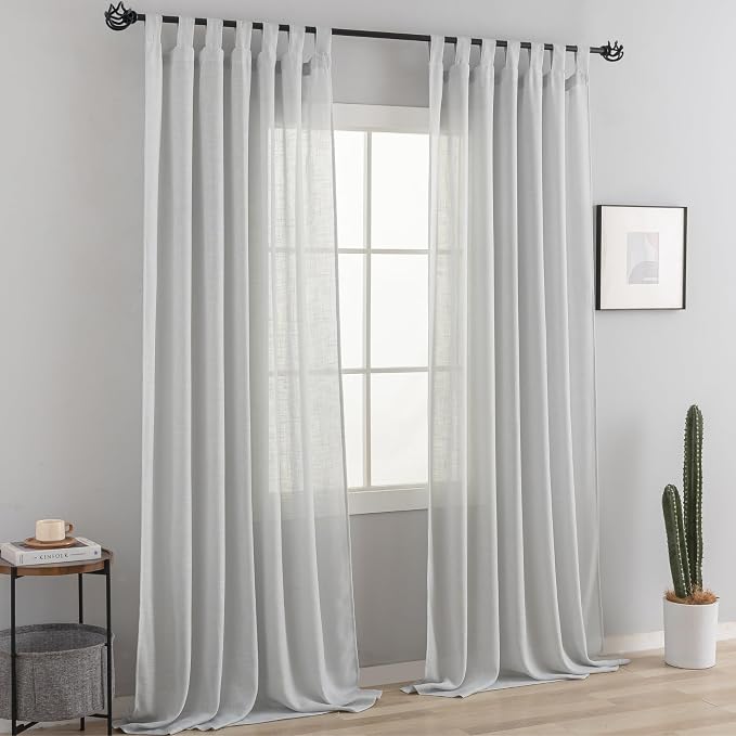 Linen Semi Sheer Curtains Tab Top Light Filtering Elegant Curtains & Drapes for Bedroom (Light Grey, 52" W x 84" L, Pack of 2)