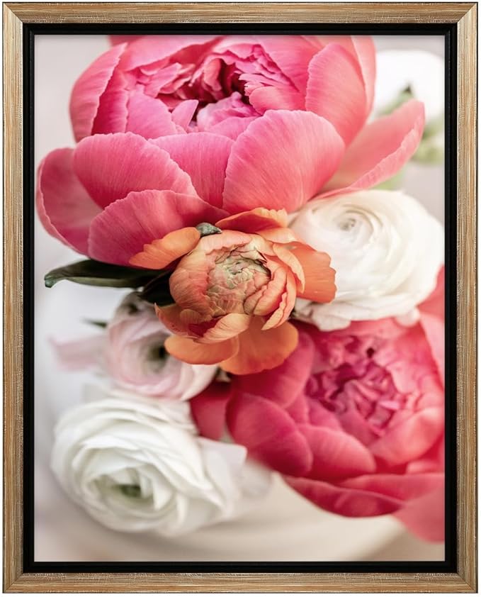Monem Art Pink Peony Floral Macro Photography Print - Romantic Flower Art Poster - Wall Decor for Living Room, Bedroom or Office - 8x10 Silver Framed CANVAS Wall Art by Mareike Bohmer