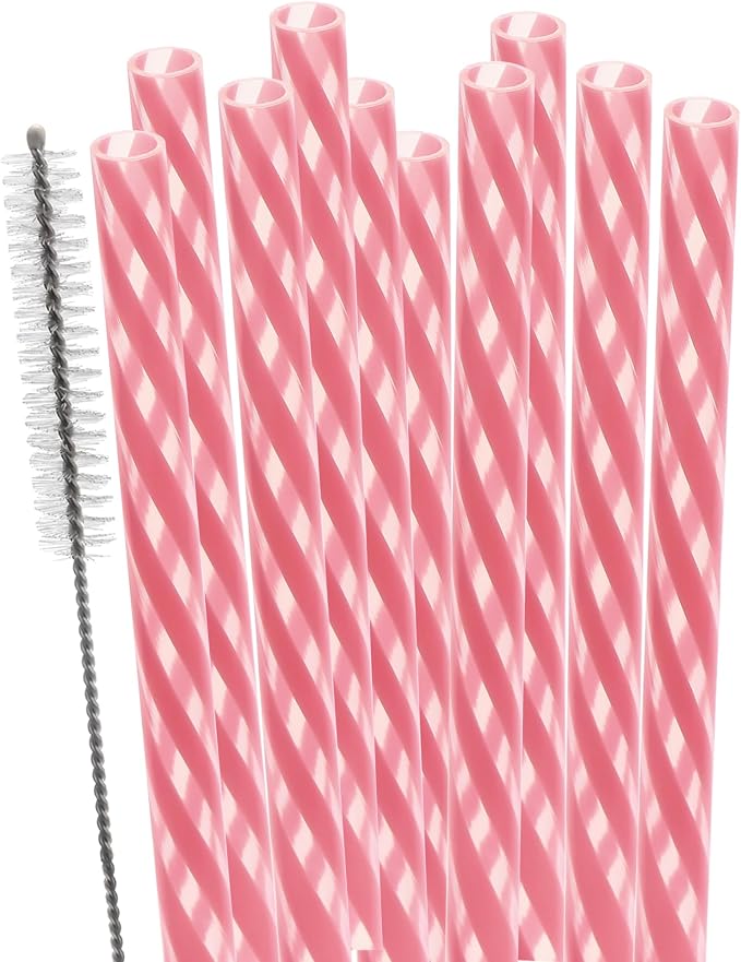 Dakoufish Replacement Straws for StanleylOwalalHydro Jug 40oz 30oz Tumbler,10 Pack 12 Inch Pink Reusable Straws With Cleaning Brush For Stanley Simple Modern Cup,Dishwasher Safe.