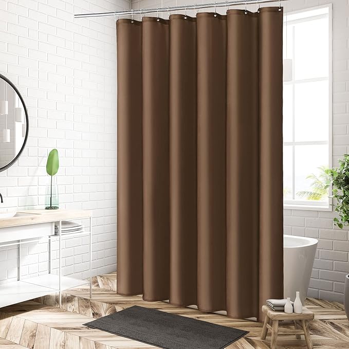 MitoVilla 2 Pack Brown Fabric Shower Curtain Liner - 72" W x 72" H, Simple Shower Curtain or Liner for Modern Neutral Hotel Bathroom Decor, Waterproof Cloth & Machine Washable