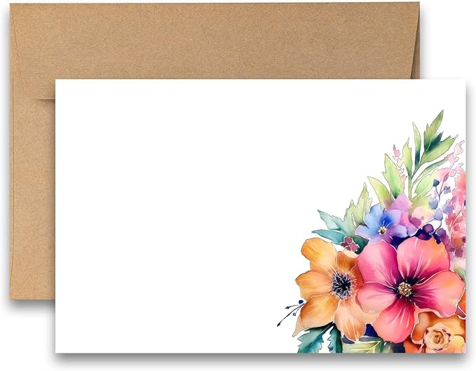 Assorted Flat Note Cards, Wildflower note cards, Set of 12, blank on backside, stationery set, greeting card set, cards with envelopes, greeting card