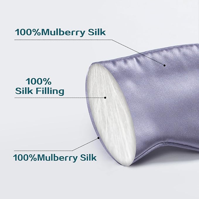 100% 22 Momme 6A Grade Double-Sided Pure Mulberry Silk Eye Mask Soft Breathable Sleep Blindfold with Elastic Headband for Men and Women Pack of 1 (Purple)