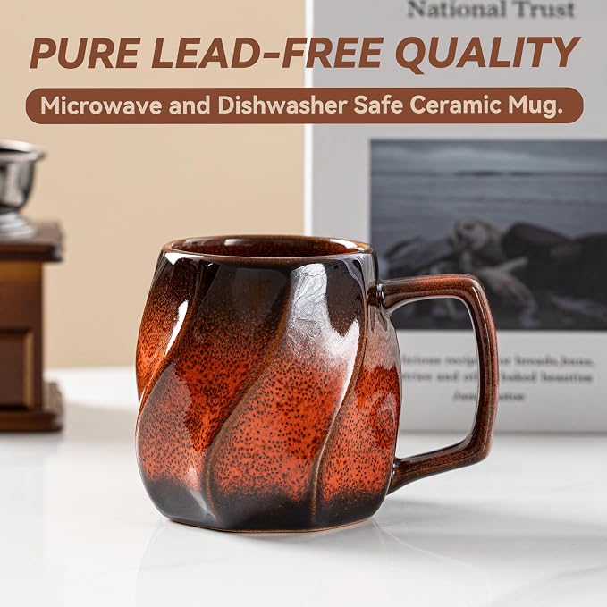 Magma Hearth Ceramic Coffee Mug - 17 oz Unique Reactive Glaze Coffee Cup with Ergonomic Large Handle, Ceramic Mug for Office Home Gift for Men Women