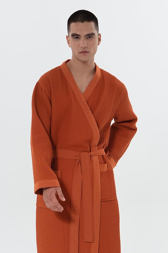 SEYANTE Turkish Cotton Waffle Robe for Men – Organic GOTS Certified Spa Bathrobe, Lightweight Kimono, Soft Cotton Bathrobe