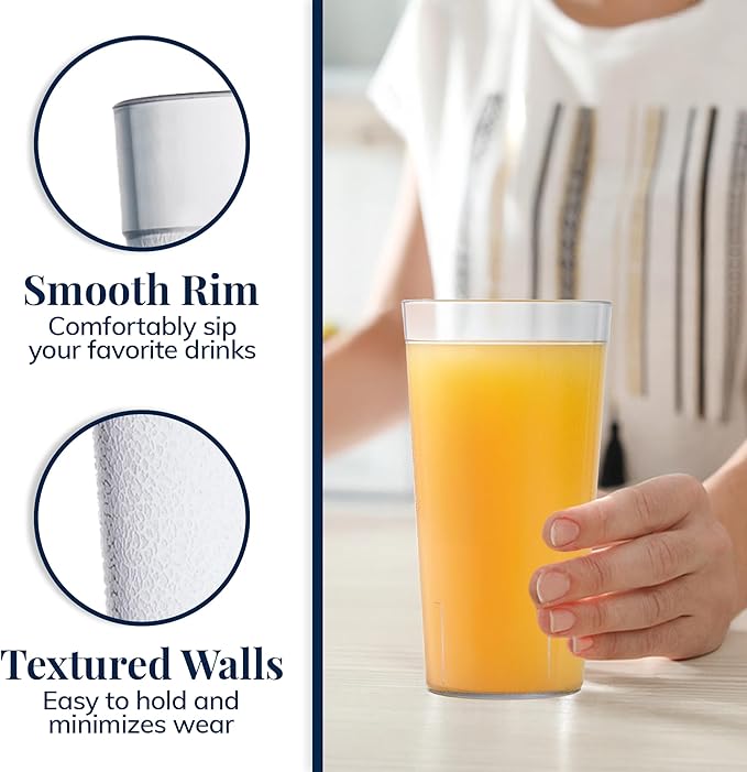 US Acrylic Cafe Plastic Reusable Tumblers (Set of 12) 32-Ounce Iced-Tea Cups Clear | Value Set of Restaurant Style Drinking Glasses, Stackable, BPA-Free, Made in the USA | Top-Rack Dishwasher Safe