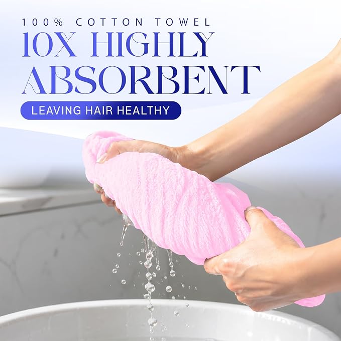 Lili&James Cotton Hair Towel Wrap for Women/Kids | Quick Dry, Soft & Absorbent Hair Wrap Towels with Double Button (Pack of 1, Pink Large)