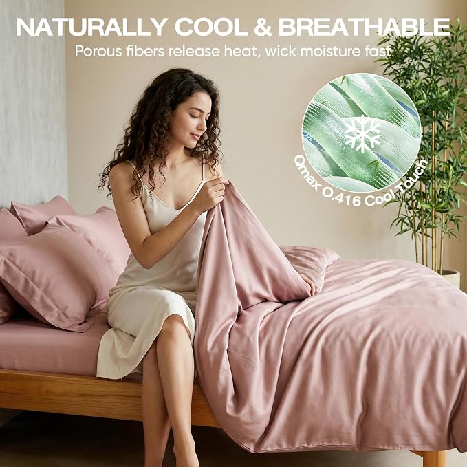 TWK Real 100% Viscose Derived from Bamboo Sheets Set King Size, Cooling & Silky Soft for Hot Sleeper, Luxury with Breathable & Moisture Wicking Fabric, 18" Deep Pocket with Corner Straps (Sand, CK)