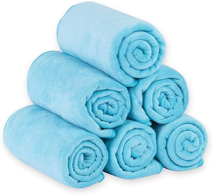 JML Bath Towel, Microfiber Bath Towels Set 6 Pack (30" x 60") - Large Size, Extra Absorbent, Quick Drying, Multipurpose Use as Bath Fitness Towel, Sports Towels, Yoga Towel, Aquamarine