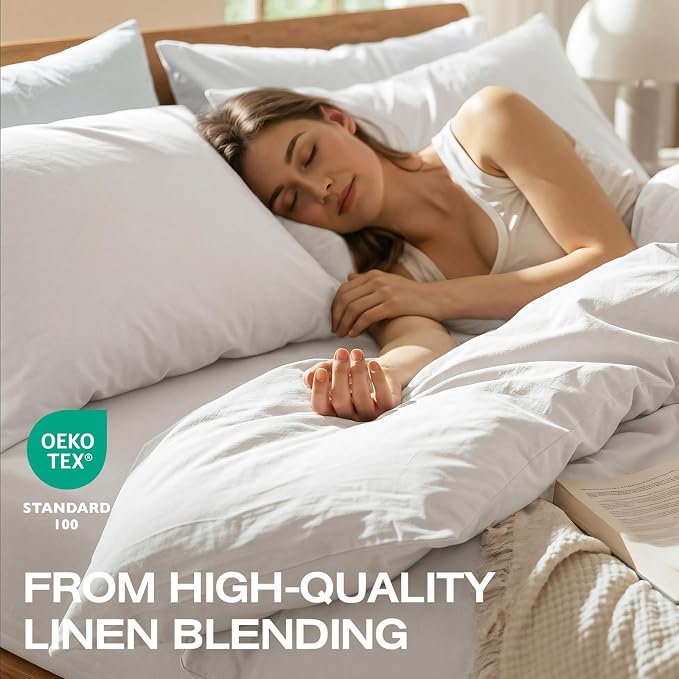 100% Pure French Flax Linen Blend Duvet Cover Set King Size, 3-Piece Breathable Bedding Set with Long Zipper Closure & Corner Ties, Soft, Lightweight & Durable Bedding Ideal for Hot Sleepers