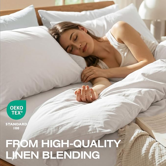 100% Pure French Flax Linen Blend Duvet Cover Set King Size, 3-Piece Breathable Bedding Set with Long Zipper Closure & Corner Ties, Soft, Lightweight & Durable Bedding Ideal for Hot Sleepers
