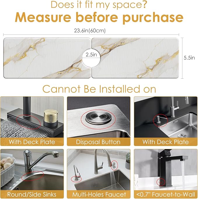 3 PCS Large Stone Dish Drying Mat for Kitchen Counter -24"x16" Absorbent Diatomaceous Earth Mat with Stone Faucet Mat & Soap Tray - Quick Dry, Collapsible, Non-Slip Countertop Organizer