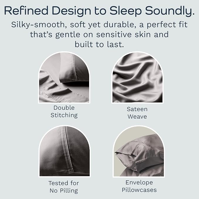 Olive + Crate Tencel Eucalyptus Pillowcases - 100% Tencel Lyocell Cooling Pillow Cases for Hot Sleepers - Hypoallergenic, Moisture-Wicking, Silk Alternative, Vegan - King Size Set of 2 [Stone Gray]
