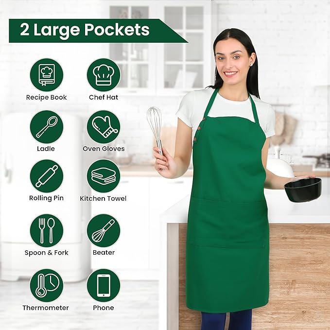 Kitchen Apron Waterdrop Resistant Cotton Apron with adjustable Aprons for Women with Pockets 9 Color option Cooking Blue Apron (Navy Blue)