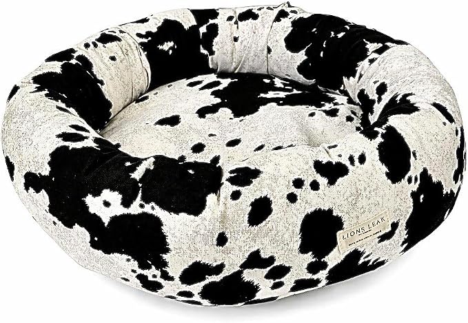 Organic Cotton Canvas Dog Bed: Removable Cover, Natural Fill - Made in USA (Cow Print Black White, X Small 18" x 6" inches)