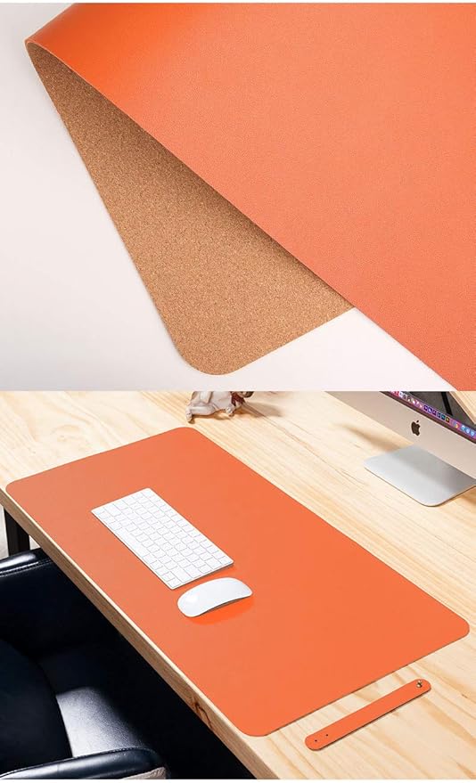 Ruby Lil Natural Cork & Leather Desk Writing Mat, Dual Use Desk Matt for Desktop,Multifunctional Office Desk Pad, PU Leather Mouse Pad,Orange,31"x 16"