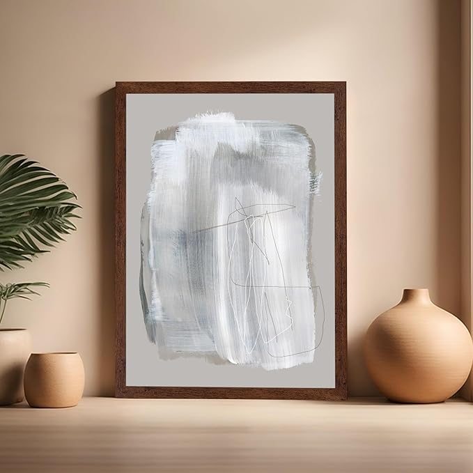 Monem Art Abstract Minimal Brushstroke Print - Scandinavian Neutral Line Art Poster - Wall Decor for Living Room, Bedroom or Office - 16x20 Brown Framed Wall Art by Mareike Bohmer