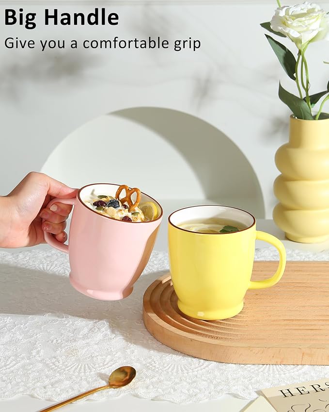 Pink Coffee Mug, 16.5oz Large Coffee Cup Microwave Safe, Latte Cup for Women, Office, Home, Ceramic Tea Cup with Large Handle, Both Hot & Cold Beverage