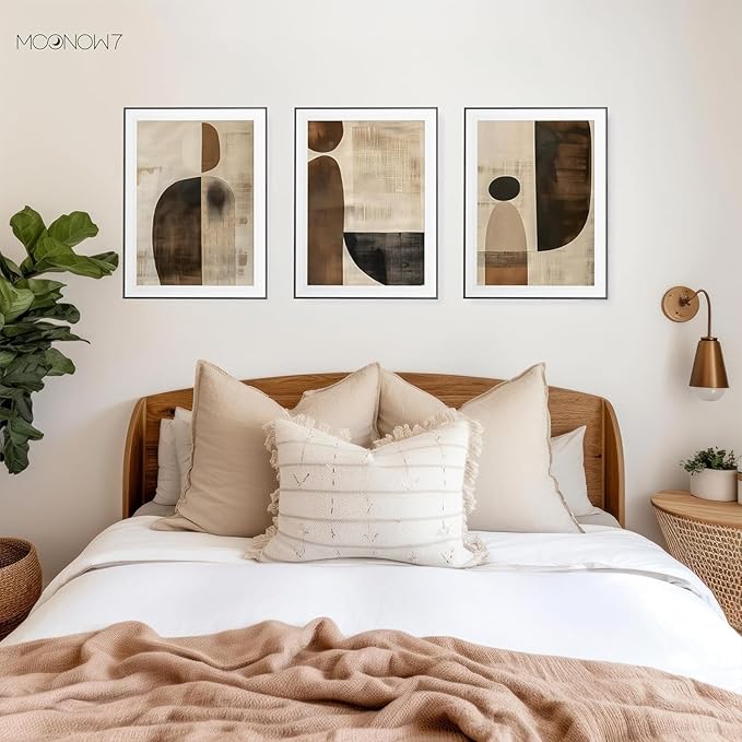 Moonow7 Earthy Geometric Wall Art Poster, Neutral Abstract Print for Living Room, Bedroom, Office, Entryway, Modern Minimalist Home Accent, Contemporary Decoration, Unframed Size 30x40 cm / 12x16″