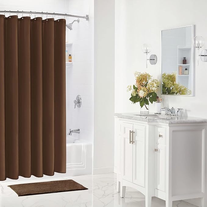 Gibelle Brown Fabric Shower Curtain or Liner, 72x72 Waterproof Shower Curtain Liner for Bathroom with Metal Grommets, Soft Cloth & Hotel Quality, Machine Washable