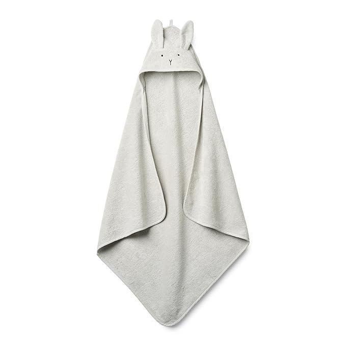 Hooded Baby Towel – 100% Organic Cotton Baby Bath Towels – Baby Boy and Girl Newborn Essentials - Super-Soft and Absorbent. (Rabbit - Pearl Grey)
