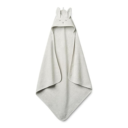 Hooded Baby Towel – 100% Organic Cotton Baby Bath Towels – Baby Boy and Girl Newborn Essentials - Super-Soft and Absorbent. (Rabbit - Pearl Grey)