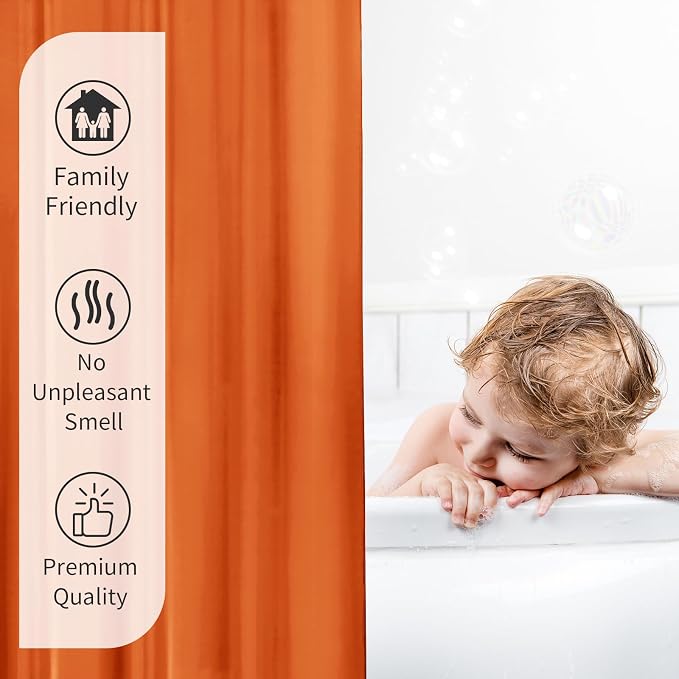 Gibelle Orange Fabric Shower Curtain or Liner, 72x72 Waterproof Shower Curtain Liner for Bathroom with Metal Grommets, Soft Cloth & Hotel Quality, Machine Washable