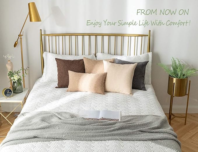 Stellhome Burlap Throw Pillow Covers Solid Farmhouse Linen Pillowcase for Bed Couch Sofa Bench, Set of 2, 24 x 24 inch (60 x 60 cm), Natural Linen