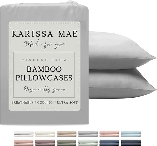 KARISSA MAE Pure Viscose from Bamboo King Size Pillowcase Set | 100% FSC Certified | Luxuriously Soft | Cooling | [Grey Mist]