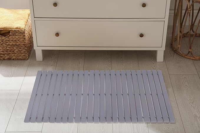 Bath Mat Bathroom Rugs Floor Wood Shower Bathtub Waterproof Non Slip Accessories 16x24 Inch Easy to Clean, Grey, 1 pc