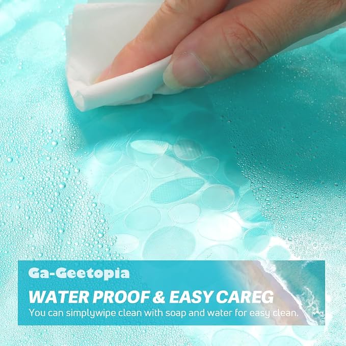 Ga-Geetopia EVA Teal Thin Shower Curtain Liner, Pebble Pattern 72x72 Inch Lightweight Plastic Bathroom Shower Showroom Inner Curtain with Rustproof Metal Grommets and Weighted Magnets(NO Hooks)