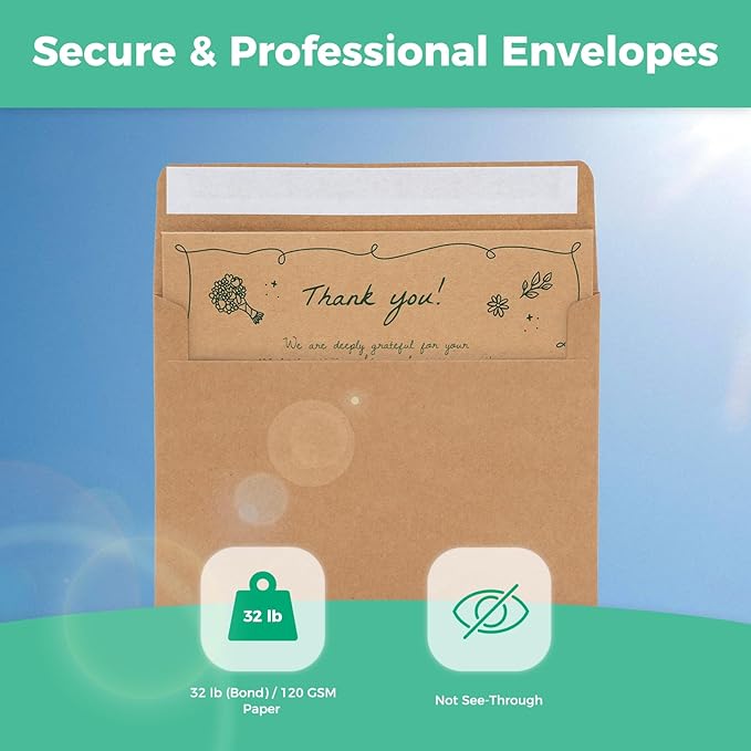 Ohuhu Blank Brown Kraft Cards and Envelopes 100 Pack - 4.25" x 5.5" Folded Cardstock Paper and A2 Envelopes for DIY Greeting Cards Wedding Birthday Invitations Thank You Cards and All Occasions