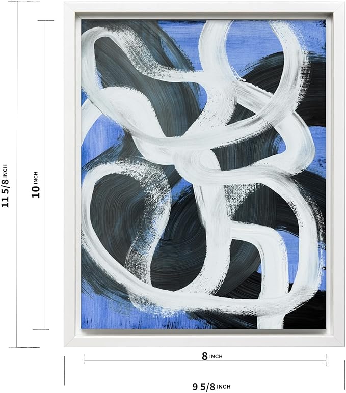 Monem Art Bold Blue Brushstroke Abstract Print - Modern Textured Line Art Poster - Wall Decor for Living Room, Bedroom or Office - 8x10 White Framed CANVAS Wall Art by Mareike Bohmer