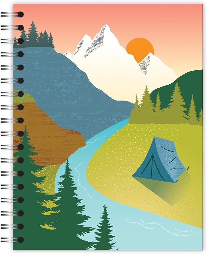 New Leaf Paper Small Spiral Bound Designer Notebooks, Bulk Pack of 12, Camping Design, 9.75" x 7.5" 70 Sheets, 100% Recycled College Ruled Pages, Vegan, Made in USA