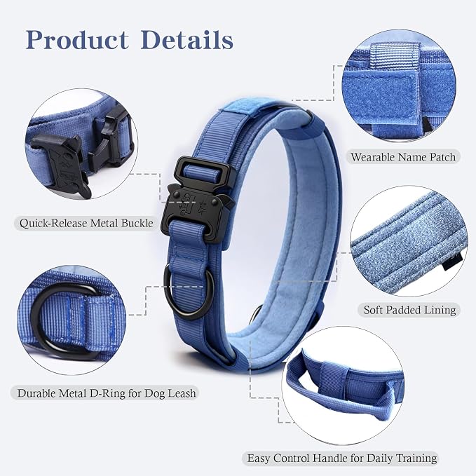 Tactical Dog Collar Adjustable Military Nylon Dog Collar with Control Handle and Heavy Duty Metal Buckle for Medium and Large Dogs (Dark Blue,XL)