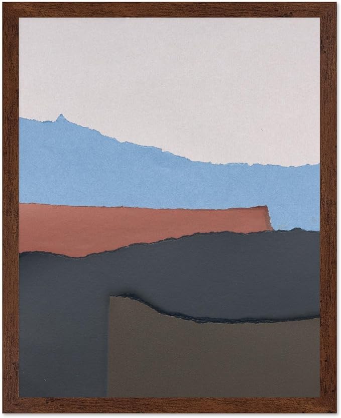 Monem Art Abstract Mountain Landscape Collage Print - Minimalist Scandinavian Art Poster - Wall Decor for Living Room, Bedroom or Office - 8x10 Brown Framed Wall Art by Mareike Bohmer