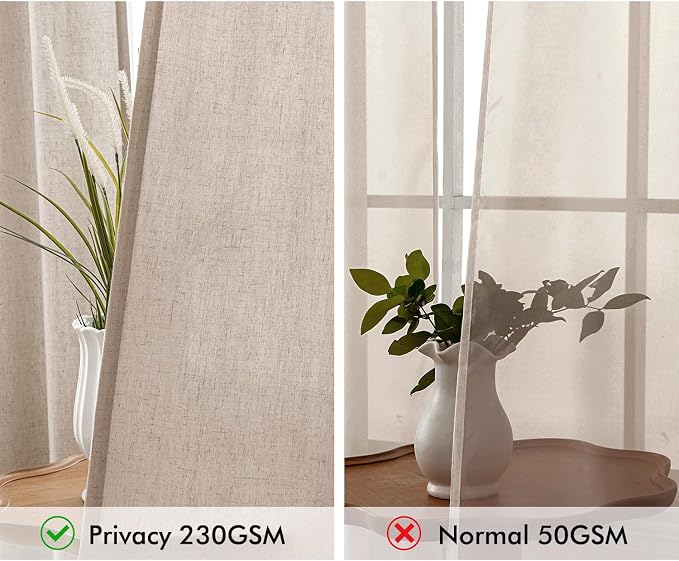 MIULEE Non-See-Through Privacy Linen Curtains 2 Panels, Light Filtering Window Curtains Farn House Textured Back Tab Semi Sheer Drapes for Bedroom Living Room, 52 x 72 Inches Long, Burlywood