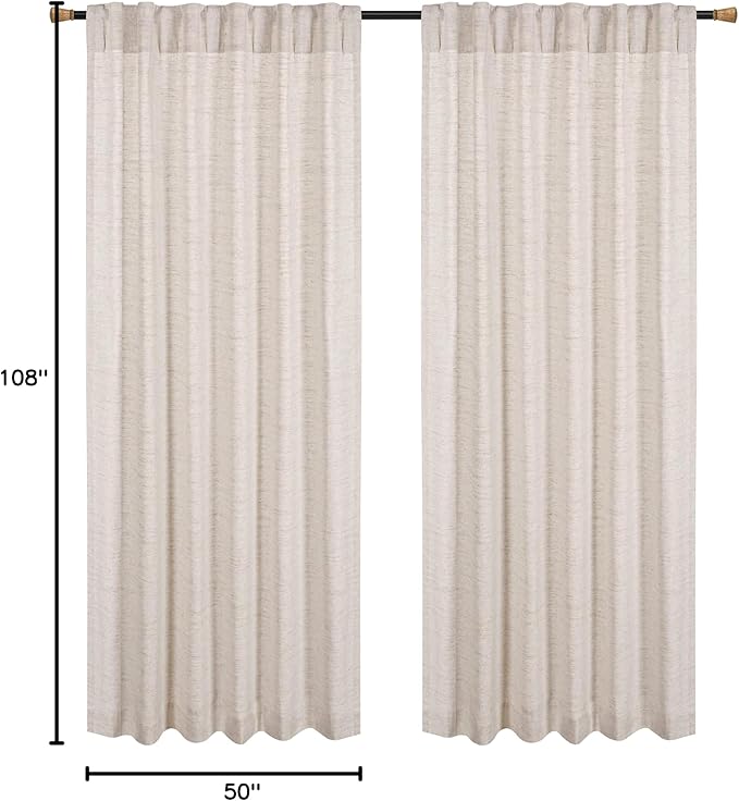HOMIDATE Natural Textured Poly Flax Linen Curtain Panels, 50x108 Inches, Set of 2 - Living Room & Bedroom Drapes, Cotton Linen Flax Fabric for Christmas & Year-Round Style