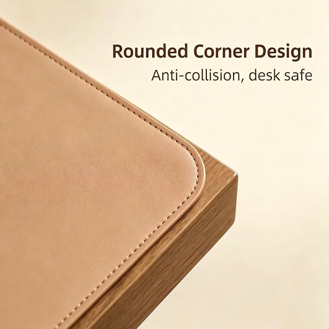 Leather Desk Mat - Non-Slip PU Table Pad for Office and Home - Workspace Organization and Accessories - Ideal for Large Mouse Mat and Desktop Covers on Top of Tables(Khaki,23.5"x 45")