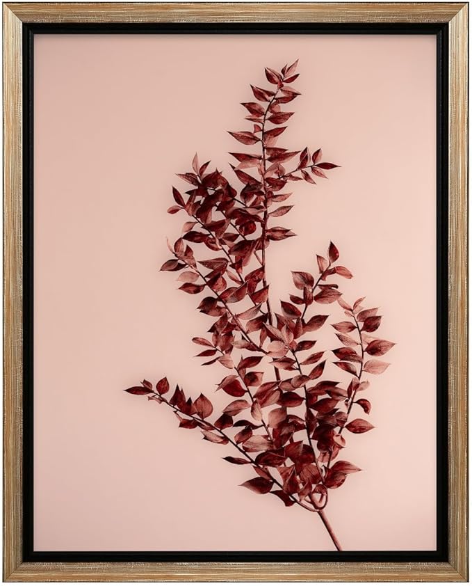 Monem Art Dried Red Botanical Branch Print - Minimalist Boho Nature Poster - Wall Decor for Living Room, Bedroom or Office - 18x24 Silver Framed CANVAS Wall Art by Mareike Bohmer