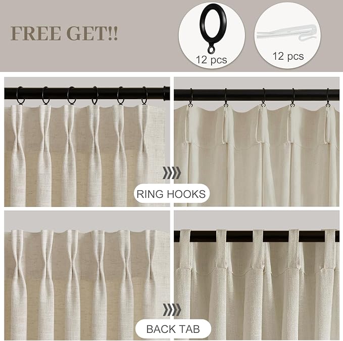 Extra Wide Pinch Pleat Thick Linen Sheer Curtains 90 Inches Long for Living Room, Burlywood Birch Viral Curtain Light Filtering Farmhouse Window Drape Privacy with Hooks Rings, 70"W x90"L, 1 Panel