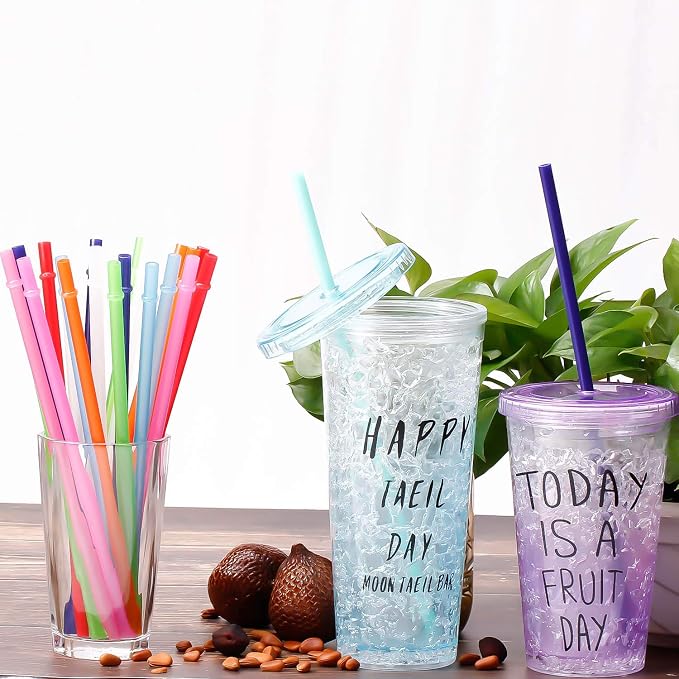 Dakoufish 13 Inch Reusable Plastic Straws Extra Long For 30-100 OZ Tall Water Bottle Thermal Mug Tumblers Rambler Mason Jar 12packs With One Brush (13inch,12color)