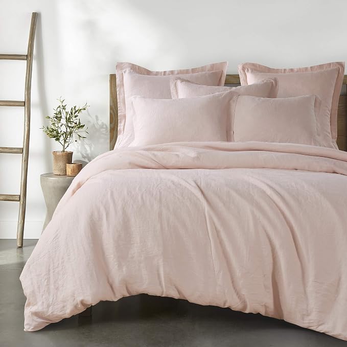 Levtex Home - 100% French Flax Linen - Full/Queen Duvet Cover - French Flax Washed Linen - Blush - Duvet Cover Size (90x94in.)
