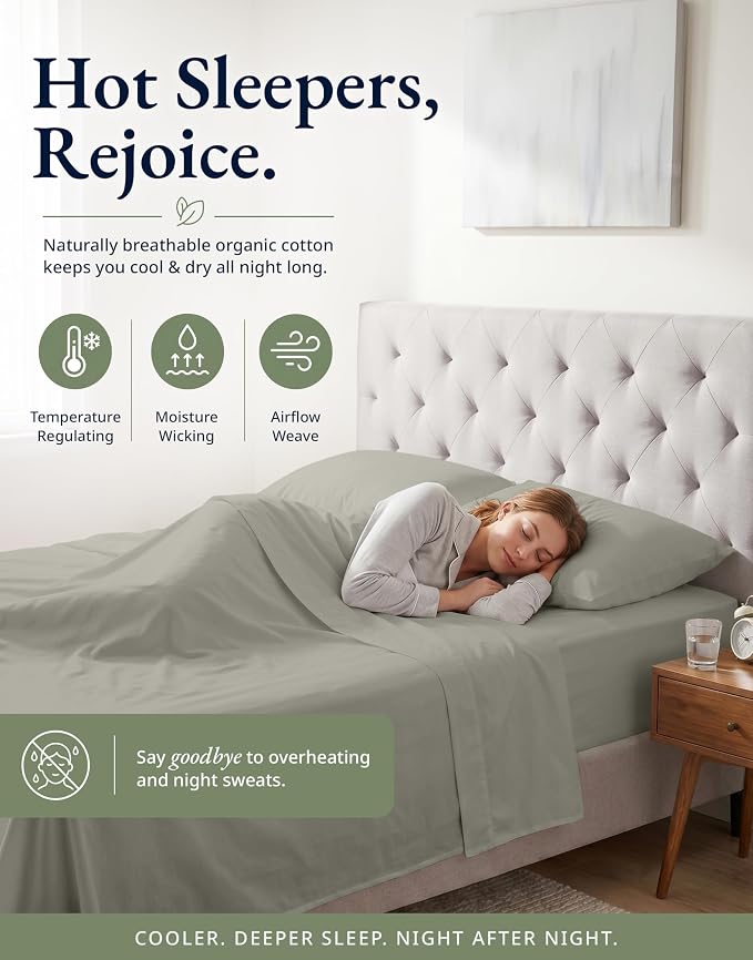LANE LINEN Full Fitted Sheet & Pillowcases (No Flat Sheet) - 100% Organic Cotton Soft & Breathable Percale Weave Fitted Sheet Set - GOTS Certified - 15 ''Deep Pocket For Snug Fit - Silver