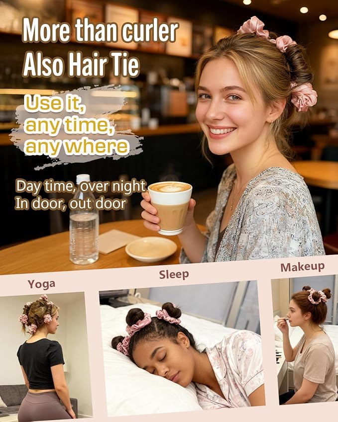 BONNET QUEEN Heatless Hair Curler Set (3Pcs), Heatless Curls Overnight with Satin Hair Rollers for Women, Cream Pink (For Short Hair)